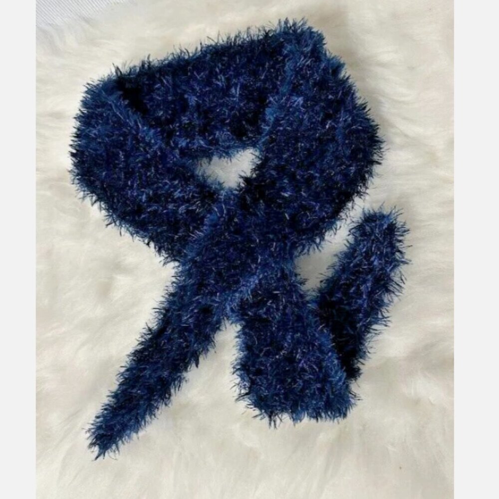 Navy Blue Handknit Scarf Small Knitted Scarf Handmade Gift Knitted Neck Scarf